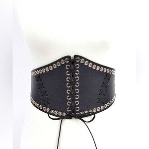 Black Vintage Wide Waist Leather Harness Corset Statement Belt